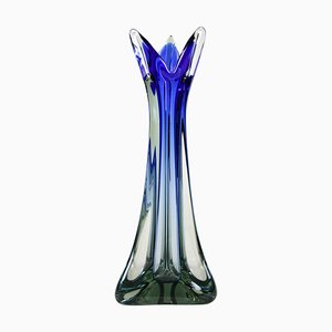 Italian Vase in Grey and Vintage Blue Murano Glass, 1970s