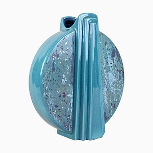 Mid-Century German Glazed Vase in Turquoise Ceramic, 1950