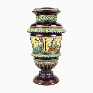 Jugendstil Amphora Vase aus Majolika von Wilhelm Schiller & Son, 1900