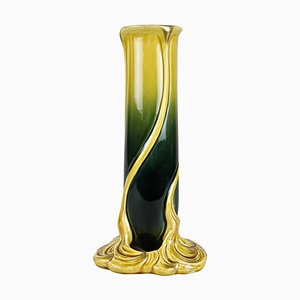 French Art Nouveau Vase in Majolica by Sarreguemines, 1915