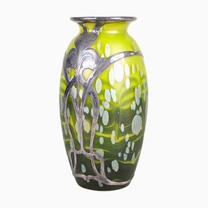 Cytisus Yellow with Silver Overlay Glass Vase from Loetz Witwe, 1902