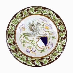 Large Majolica Wall Plate from Wilhelm Schiller & Son, Bohemia, 1890s