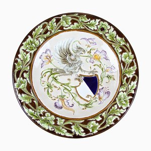 Piatto da parete grande in maiolica di Wilhelm Schiller & Son, Boemia, fine XIX secolo