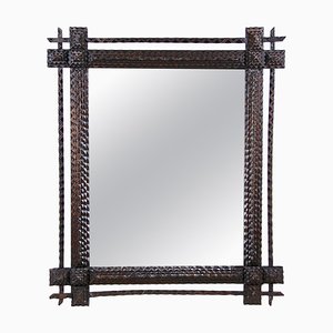 Rustic Hand CarvedTramp Art Wall Mirror, 1870s