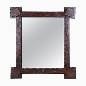 Rustic Tramp Art Wall Mirror with Extended Corners, Austria, 1870s