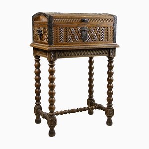19th Century Hand Carved Oakwood Blanket Chest on Stand, Austria, 1880s