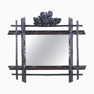 Black Forest Hand-Carved Mirror with Oak Leaves, Austria, 1880s