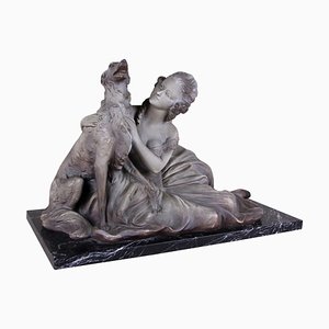 Art Deco Terracotta Sculpture on Black Marble Base, France, 1920s