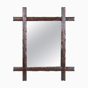 Rustic Hand Carved Black Forest Wall Mirror, Austria, 1880s