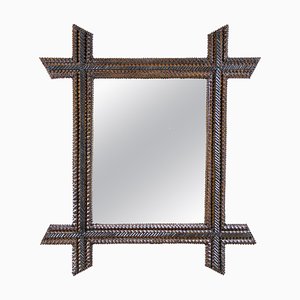 Rustic Chip Carved Tramp Art Wall Mirror, Austria, 1880s