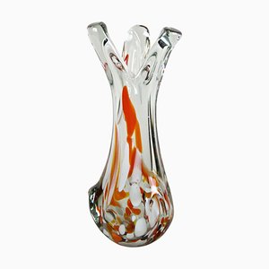 Vase en Verre de Murano Transparent avec Taches de Couleur, Italie, 1970s