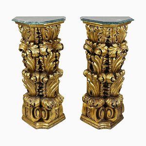 Italian Hand-Carved Gilt Pedestals, Italy, 1820s, Set of 2