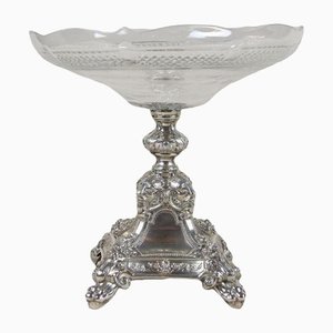Art Nouveau Solid Silver Centerpiece with Glass Bowl, Austria, 1900s