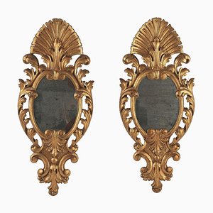 Hand-Carved Gilt Wall Mirrors, Italy, 1850s, Set of 2