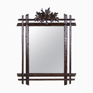 Black Forest Wall Mirror with Center Top Carving, Austria, 1890s