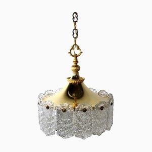 Hanging Lamp in Brass with Frosted Iced Glass