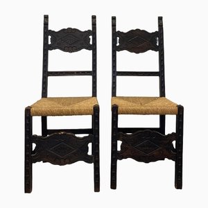 Antike italienische Renaissance Beistellstühle mit Leiterlehne, 2er Set