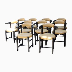 Italian Modern Dining Chairs in Black Beech & Yellow Skai, Italy, 1980s, Set of 10