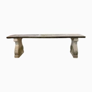 Large Raw Wood and Stone Console Table