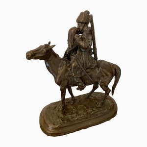 Figura antica vittoriana in bronzo di cosacco a cavallo