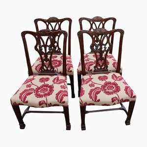 Mahogany Dining Chairs in Floral Pattern, 1960s, Set of 4