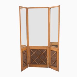 French Wooden Room Divider with Mirror by Jean Royere