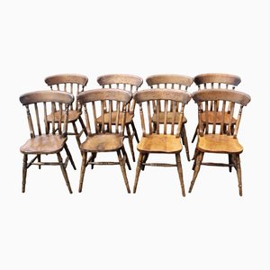 Beech Slatback Kitchen Chairs, 1920s, Set of 8