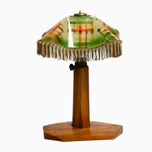 Small Teak Table Lamp with Colorful Plastic Shade, 1950s