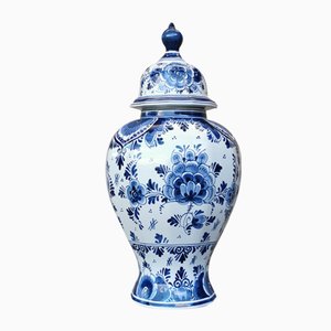 Vaso vintage bianco e blu di Delft, anni '70