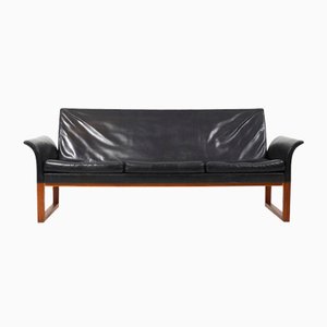 Dänisches Schwarzes Ledersofa aus Teak & Leder, 1960er