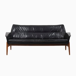 Leather & Teak Wing Sofa by Ib Kofod-Larsen for Bovenkamp, 1950s