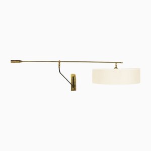 Brass Counterweight Wall Light With Lampshade, 1950s