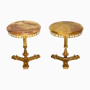 Tavolini antichi in ottone e onice, Francia, set di 2