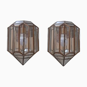 Vintage Wall Sconces in Brass & Glass, Set of 2