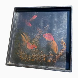 Asian Lacquered Tray With Orange Fish Pattern, Vietnam