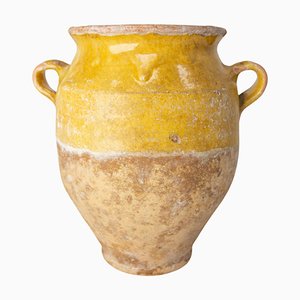 Antique French Terracotta Confit Pot with Yellow Glaze