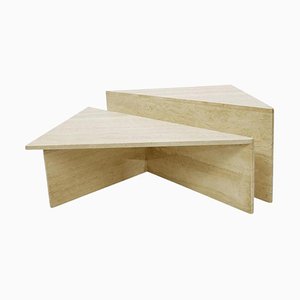 Low Triangular Travertine Tables from Up&Up, 1970s, Set of 2