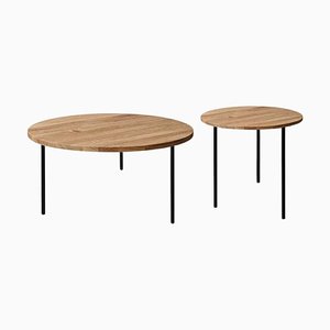 Set of 2 Small and Medium Oak Gruff Coffee Table by Un’common