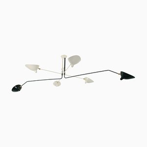 Lámpara de techo giratoria de 6 brazos en blanco y negro de Serge Mouille