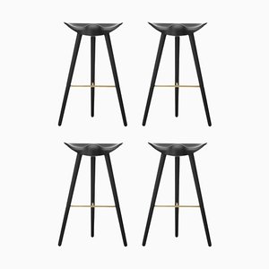 Black Beech and Brass Bar Stools from By Lassen, Set of 4