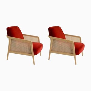 Red Velvet Beech Vienna Lounge Armchair by Colé Italia, Set of 2