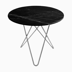 Tavolo da pranzo O grande in marmo nero Marquina e acciaio inossidabile di Ox Denmarq