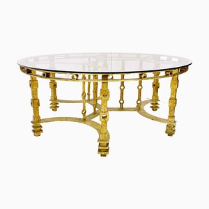 Tavolino da caffè Mid-Century in ferro battuto dorato e vetro, Francia, anni '40