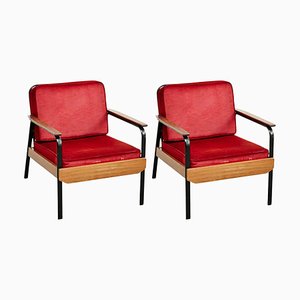 Mid-Century Modern Wood and Metal Easy Chairs, France, Set of 2