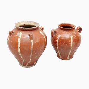 19th Century Hand Painted Rustic Traditional Ceramic Vases, Set of 2