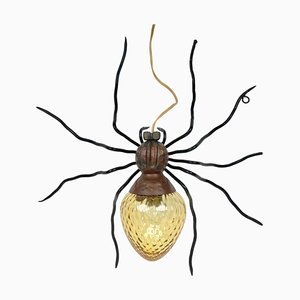 Italian Spider Wall Lamp in Copper and Iron and Art Glass, 1960s