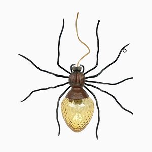 Lampada da parete Spider in rame, ferro e vetro artistico, Italia, anni '60