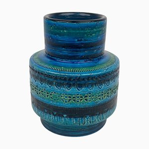 Jarrón italiano de cerámica esmaltada Rimini en azul de Aldo Londi para Bitossi, años 60