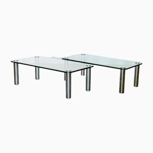 Chromium, Steel and Glass Coffee Tables, 1970s, Set of 2