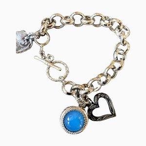 Vintage Italian Sterling Silver and Blue Agate Single Charm Bracelet